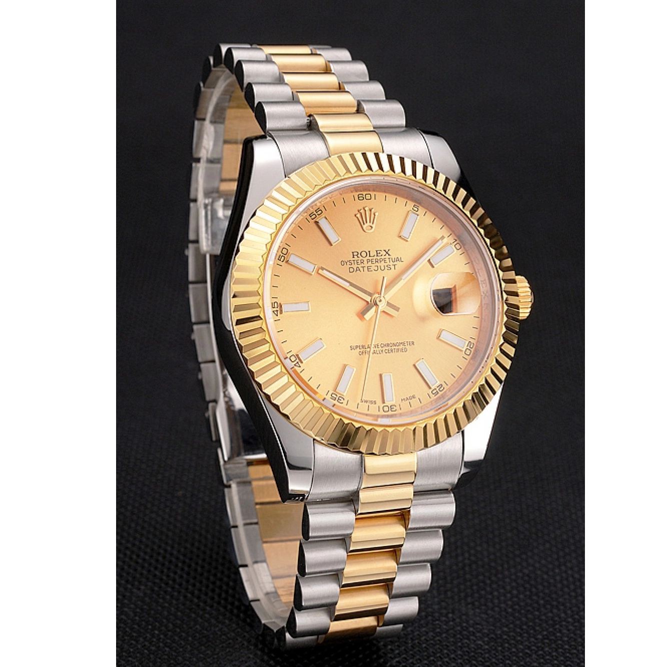 Rolex copies cheap Gold Datejust Rolex Gold Stainless Two Bracelet Dial Swiss Bezel Tone Steel Case 0629